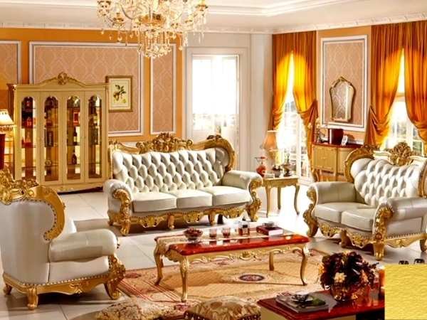 Gold Living Room With White Sofa