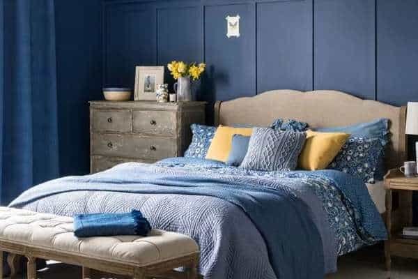 Add a Grey Headboard with Navy Blue Accent