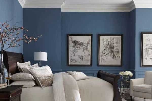 Grey Bed with the Wall of Navy Blue