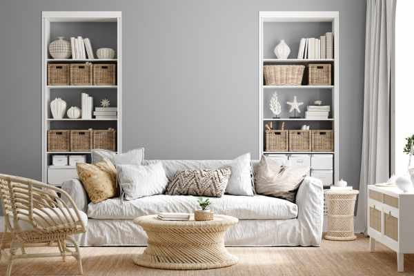 Creating a Color Scheme Organize Shelves in Living Room