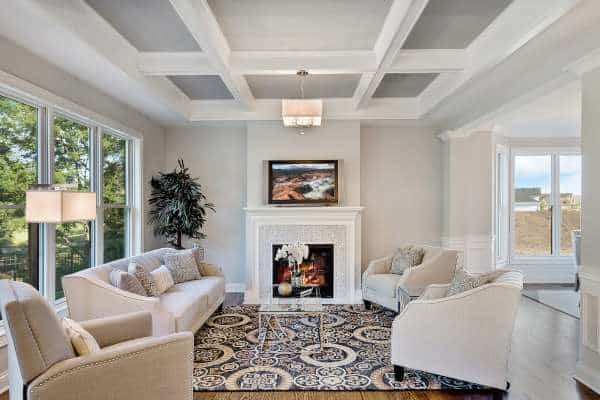 Use Area Rugs to Define Your Sofa Space Without Fireplace