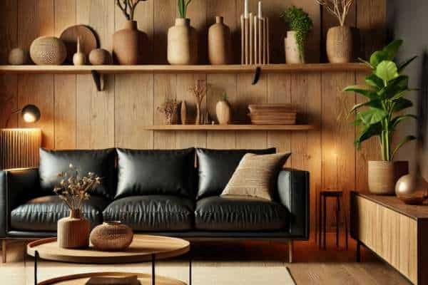 How to Incorporate Wood and Natural Elements with Black Leather Couches