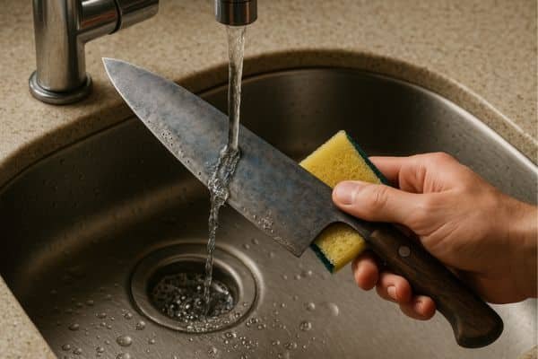 Wash right after use to Care for a Carbon Steel Knife
